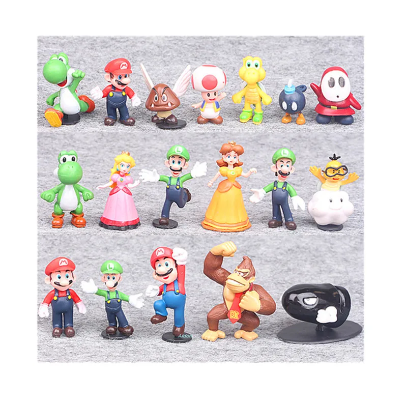 18Pcs/set Super Mario Luigi Mario Peach Bowser.Koopa Yoshi Mushroom Game PVC Action Figure Collectible Model Toy OPP 6CM B278
18Pcs/set Super Mario Luigi Mario Peach Bowser.Koopa Yoshi Mushroom Game PVC Action Figure Collectible Model Toy OPP 6CM B278