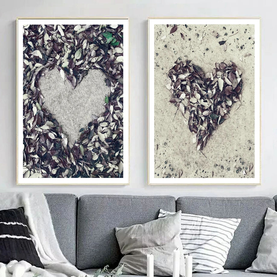Love Heart Leaves Quotes Wall Art Canvas Painting Nordic Posters And Prints Landscape Decoration Pictures For Living Room Decor