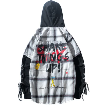 Spring Autumn Hooded Fake Two Plaid Shirt Ribbon Printing Leisure Jacket Women Streetwear Coats Harajuku Neutral Jackets 50B0007
Spring Autumn Hooded Fake Two Plaid Shirt Ribbon Printing Leisure Jacket Women Streetwear Coats Harajuku Neutral Jackets 50B0007