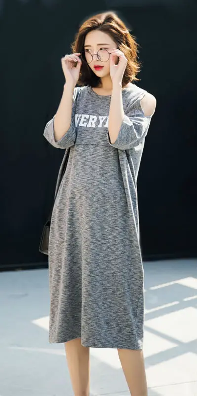 Women's Cotton Blend Round Collar Half Sleeve Hollow Casual Loose Maternity wear Pregnant Dress Size L XL DXY8863 | Мать и ребенок