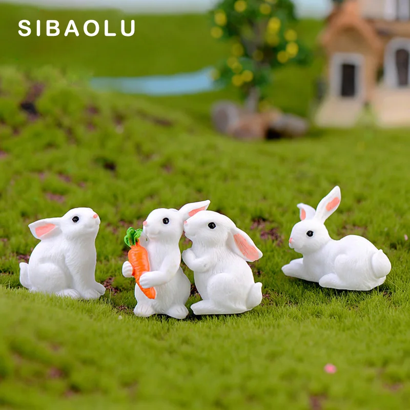 

Funny Easter Rabbits Model Miniature figurine cartoon animal wedding decoration doll fairy garden statue Home Gift Moss garden