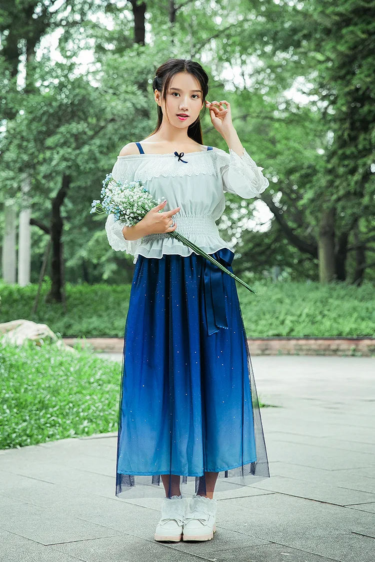 WOMEN GIRL Stary Sky Gradient Women's Summer Suspender Dress Double Layer Veil Fairy Kei Lolita LONG Dress Inner White Shirt
WOMEN GIRL Stary Sky Gradient Women's Summer Suspender Dress Double Layer Veil Fairy Kei Lolita LONG Dress Inner White Shirt