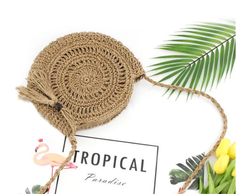 Hollow Woven Crossbody Straw Bag - Round Tassel Summer Messenger Bag 4