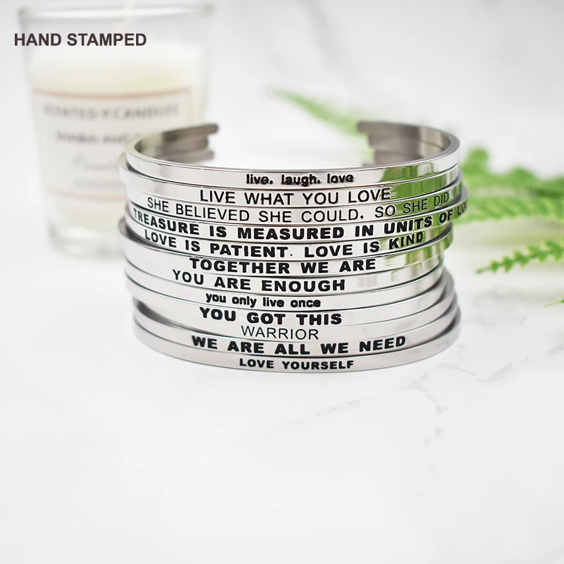 2019 7-8Inch Stainless Steel Engraved Positive Inspirational Quote Bangle Silver HAND STAMPED ID Bangle
2019 7-8Inch Stainless Steel Engraved Positive Inspirational Quote Bangle Silver HAND STAMPED ID Bangle