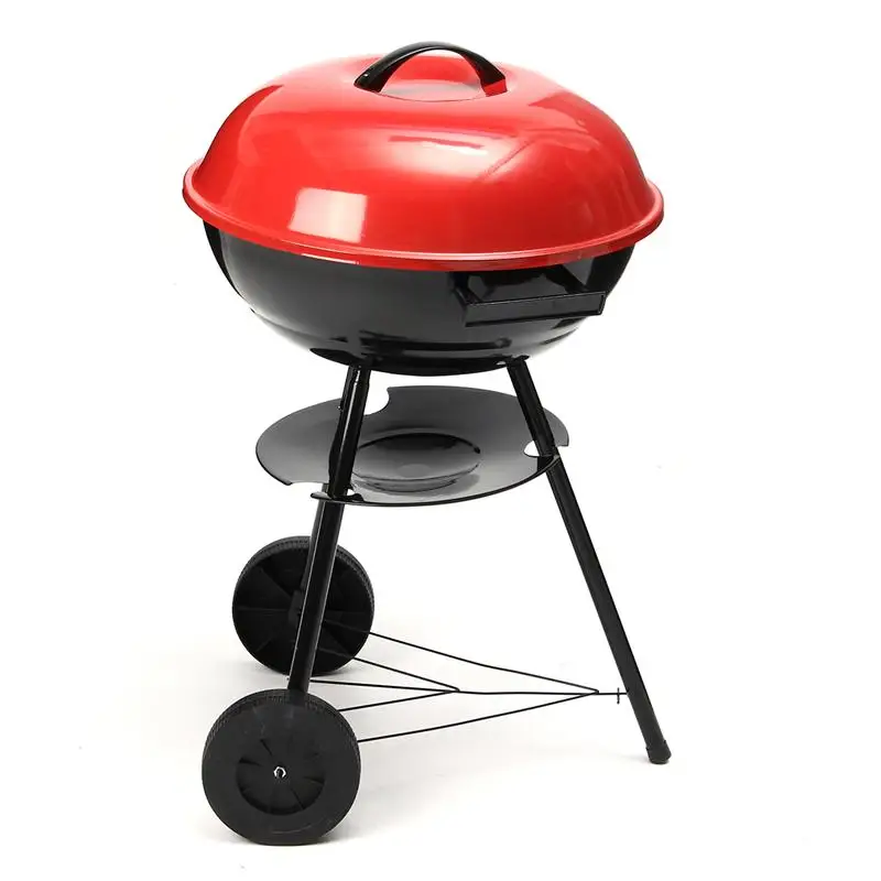 Red Portable Kettle Trolley BBQ Grill Charcoal Barbecue Stove Wood