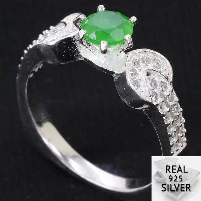 4.2g Real 925 Solid Sterling Silver Round Real Green Emerald Round CZ Engagement Rings US 8.25# 20x7mm 
4.2g Real 925 Solid Sterling Silver Round Real Green Emerald Round CZ Engagement Rings US 8.25# 20x7mm