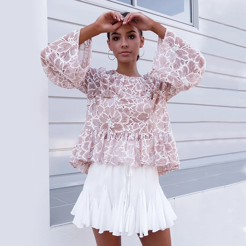 Bella Philosophy 2019 Autumn Blouse Shirt Women Lace Chiffon Strap Patchwork Blouse Female Long Butterfly Sleeve Transparent Top
Bella Philosophy 2019 Autumn Blouse Shirt Women Lace Chiffon Strap Patchwork Blouse Female Long Butterfly Sleeve Transparent Top
