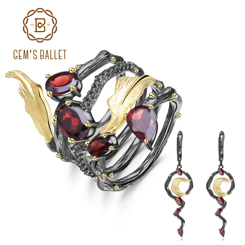 GEM'S BALLET Natural Red Garnet Earrings Pendant Ring Set 925 Sterling Silver Vintage Gothic Jewelry Set For Women Fine Jewelry
GEM'S BALLET Natural Red Garnet Earrings Pendant Ring Set 925 Sterling Silver Vintage Gothic Jewelry Set For Women Fine Jewelry