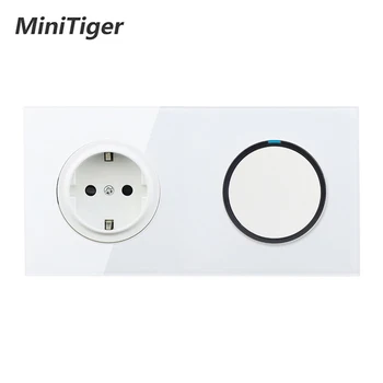 Minitiger White Crystal Glass Panel 16A EU Russia Standard Wall Power Socket + 1 Gang 1 Way On / Off Light Switch LED Indicator
Minitiger White Crystal Glass Panel 16A EU Russia Standard Wall Power Socket + 1 Gang 1 Way On / Off Light Switch LED Indicator