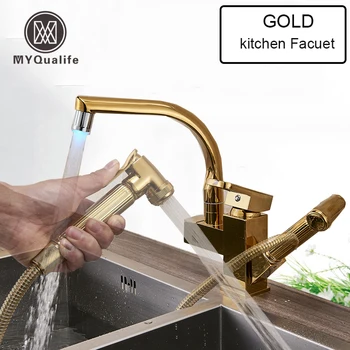 MYQualife Gold Kitchen Faucet Mixer Tap Single Handle Two Swivel Spouts Kitchen Hot Cold Water Tap Pull Out Flushing Spray Tap
MYQualife Gold Kitchen Faucet Mixer Tap Single Handle Two Swivel Spouts Kitchen Hot Cold Water Tap Pull Out Flushing Spray Tap