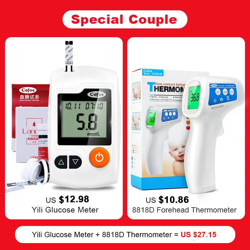Cofoe Yili Blood Glucose Monitoring System with 50pcs Test Strips&Lancets+ Forehead Baby Thermometer/Fever Thermometer Cheapest
Cofoe Yili Blood Glucose Monitoring System with 50pcs Test Strips&Lancets+ Forehead Baby Thermometer/Fever Thermometer Cheapest