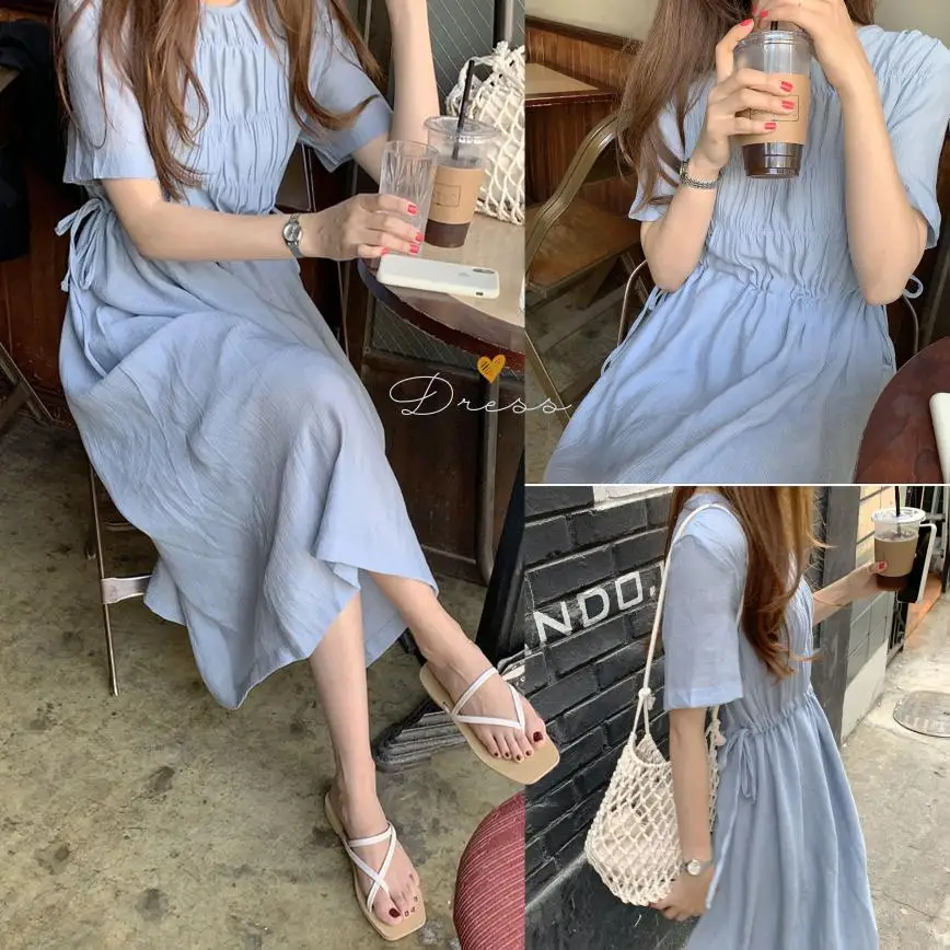 wrinkle new Summer Dress Women Cotton Linen Casual short Sleeve Dresses Female Dress o neck Solid blue dress Boho Robe Femme
wrinkle new Summer Dress Women Cotton Linen Casual short Sleeve Dresses Female Dress o neck Solid blue dress Boho Robe Femme