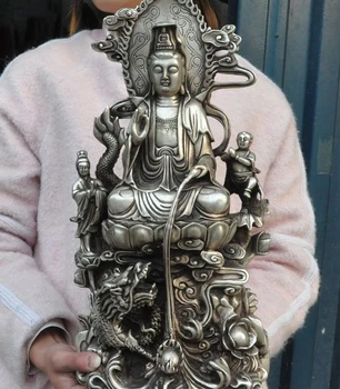 16" Old Chinese Buddhism joss Silver Dragon Kwan-yin Guanyin Bodhisattva Statue
16" Old Chinese Buddhism joss Silver Dragon Kwan-yin Guanyin Bodhisattva Statue
