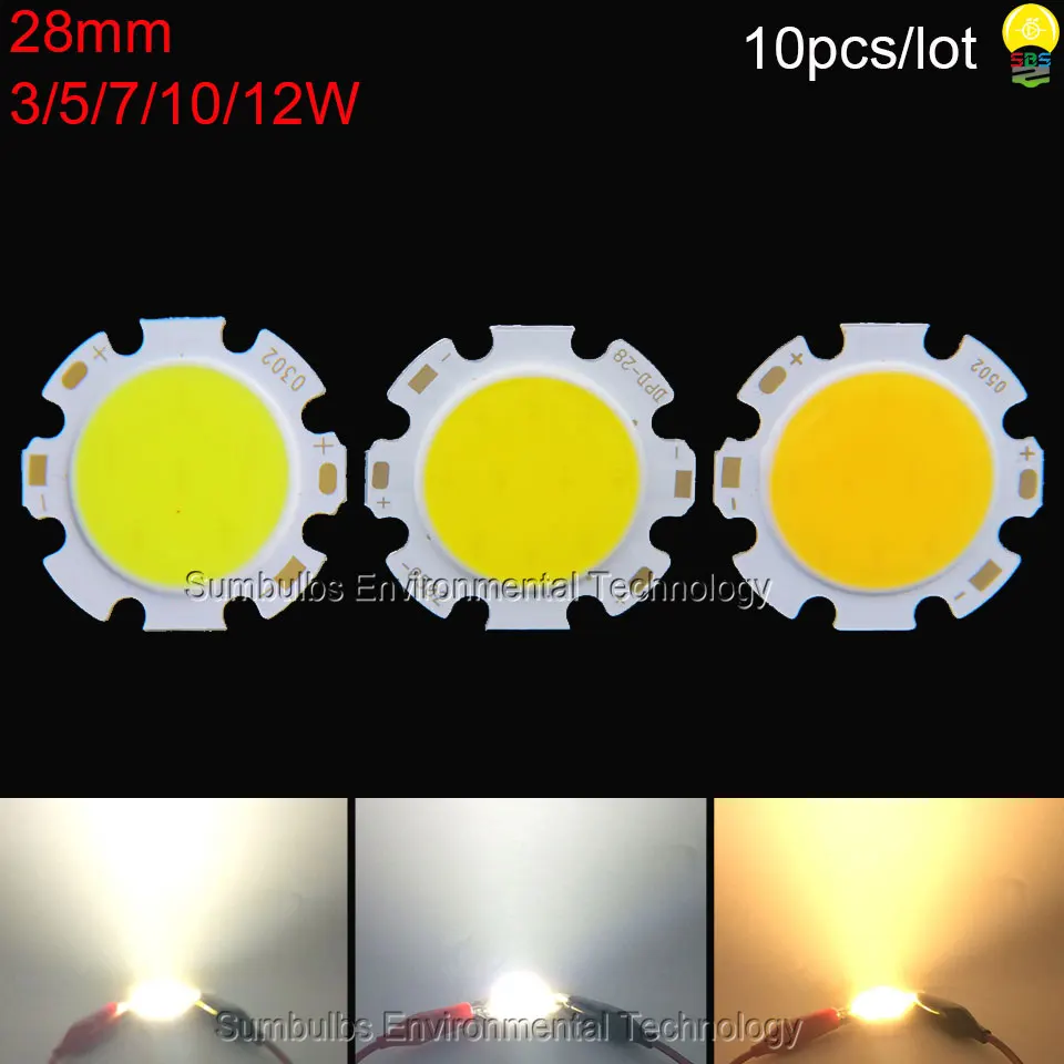 

10pcs/lot 28mm 3W 5W 7W 10W 12W Chip On Board led Light Source For Spotlight Downlight Warm Natural Cold White COB LED Lamp