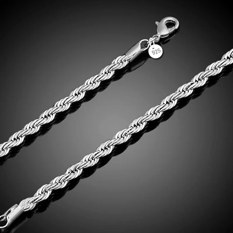 Высококачественные посеребренные браслеты 4 мм витая веревка серебряные