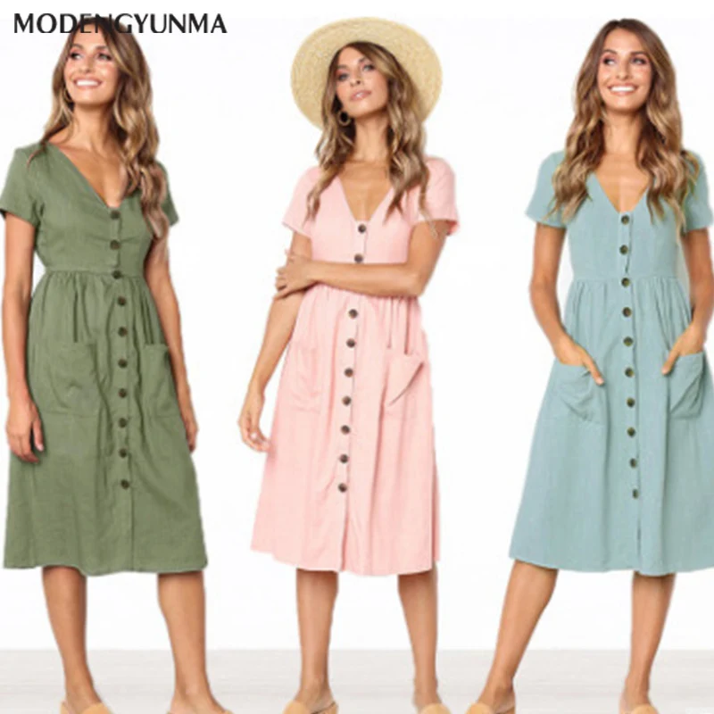 Solid color Loose Casual Mini Dress V-Neck Short Sleeve Ruffle Buttons Women New Summer Dresses Cotton Dress Female Vestidos
Solid color Loose Casual Mini Dress V-Neck Short Sleeve Ruffle Buttons Women New Summer Dresses Cotton Dress Female Vestidos