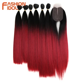FASHION IDOL Straight Hair Bundles With Closure Synthetic Yaki Hair Weft 16-20inch 7pcs/Pack 250g Ombre Red Hair Weaving Bundles 
FASHION IDOL Straight Hair Bundles With Closure Synthetic Yaki Hair Weft 16-20inch 7pcs/Pack 250g Ombre Red Hair Weaving Bundles