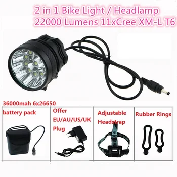 

11T6 Cycling Bike Light 22000 Lumen 11xCree XML T6 Bicycle Front Headlamp Road MTB Flashlight + 8.4V 26650 Battery Pack +Charger