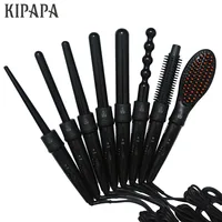 KIPAPA Removable Hair Curling Irons Conical Curling Wand Clip Hair Brush Curler Straightener Electric Magic Curl Styling Tool image