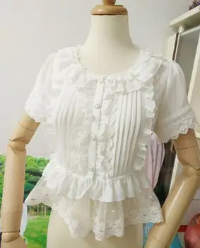 Lo niang summer lolita blouse inside outside take two lace shirt with short sleeves
Lo niang summer lolita blouse inside outside take two lace shirt with short sleeves