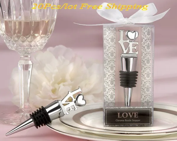 

(20 Pieces/lot) Elegant Bridal shower Party Favors of Love Chrome Wine Bottle Stopper Wedding Favors For Guest Gifts