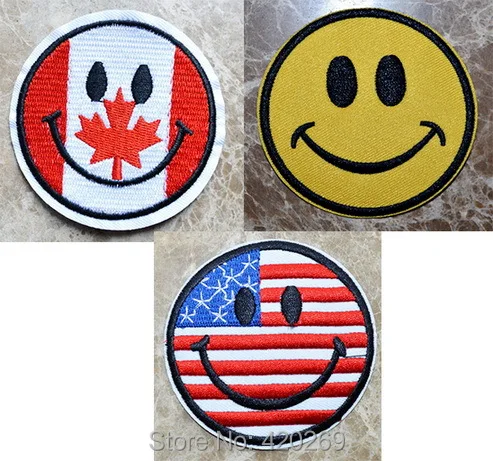 

Smiley face American United States flag Canada smile retro Iron On Patches, sew on patch,Appliques, Made of Cloth,100% Quality