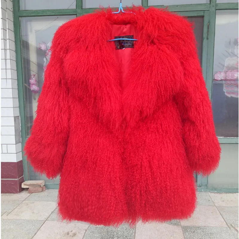 

real Mongolia Sheep Fur coat Women full pelt mongolia Sheep Fur Jacket fur coat customized plus Size Free Shipping F1062