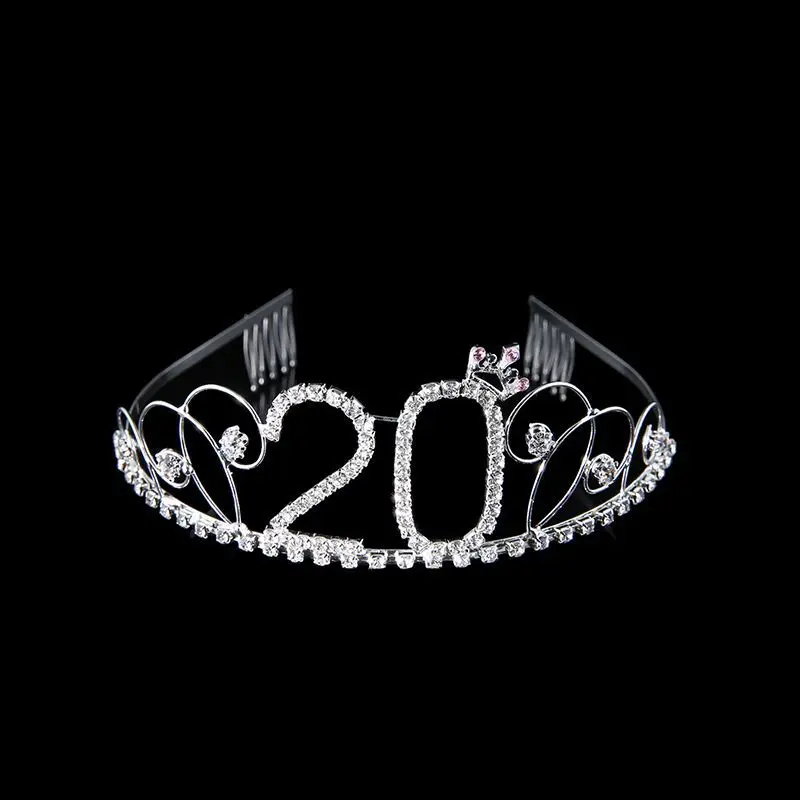 BABEYOND Crystal Tiara Birthday Crown Princess Crown Hair Accessories Silver Rhinestone Diamante Happy 16182030405060708090th Birthday (100 Birth) (3)