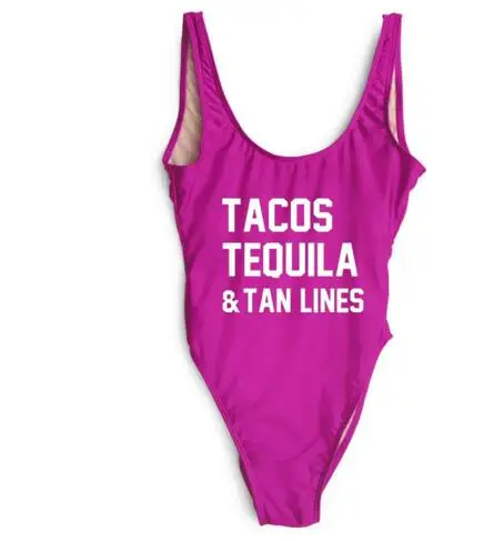 Image TACOS TEQUILA   TAN LINES SWIMSUIT Bodysuit Women Sexy Swimwear Swim Suits One Piece bathing suit High Cut Beachwear S XL