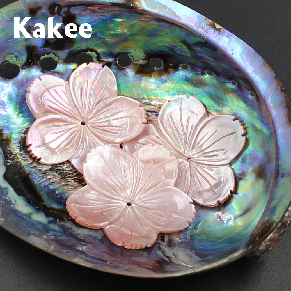 Kakee Natural Pink Flower Carved Big Mother of Pearl Shell Beads for Jewelry Making DIY Fashion Brooches Findings Materials | Украшения и