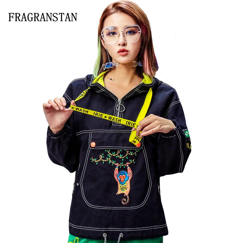 Women Spring Autumn New Fashion Embroidery Hooded Denim Coats Loose Casual Street Style Pullovers Female Black Outerwear LY152
Women Spring Autumn New Fashion Embroidery Hooded Denim Coats Loose Casual Street Style Pullovers Female Black Outerwear LY152