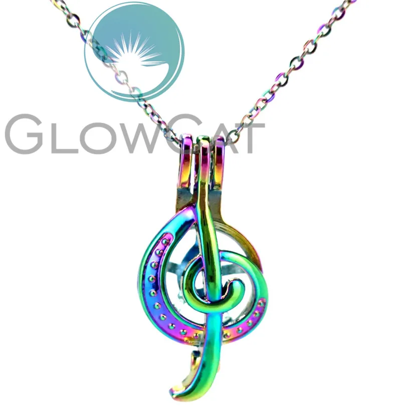 

CC649 Rainbow Colors Musical Note Beads Cage Pendant Aromatherapy Essential Oil Diffuser Pearl Cage Locket Necklace