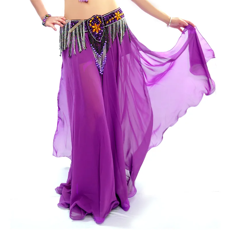 Professional Belly Dance Tribal Waves Slit Skirt Dancing Costumes Purple