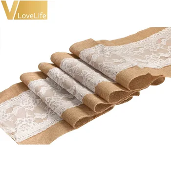 5pcs/lot 12"x108" Vintage Burlap Table Runner Jute Burlap Ribbon Lace Table Runner For Home Banquet Event Party Wedding Decor 
5pcs/lot 12"x108" Vintage Burlap Table Runner Jute Burlap Ribbon Lace Table Runner For Home Banquet Event Party Wedding Decor