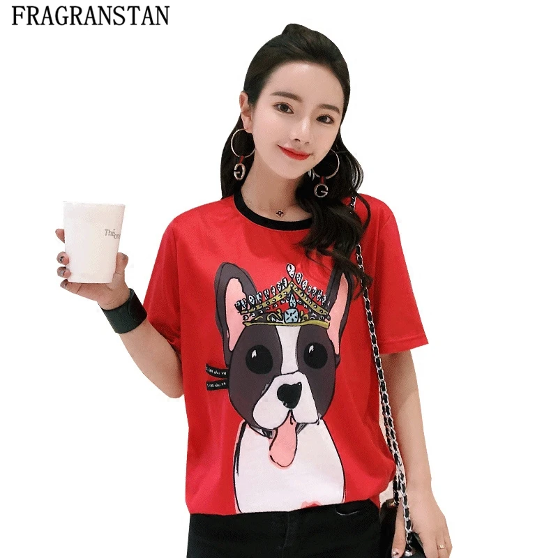 Women Summer High Quality All Cotton O-neck Short Sleeve Red T-shirt Cartoon Dog printed Top Female Casual Loose Brand Tee LY267
Women Summer High Quality All Cotton O-neck Short Sleeve Red T-shirt Cartoon Dog printed Top Female Casual Loose Brand Tee LY267