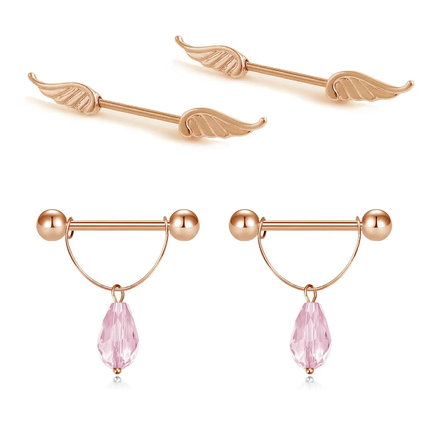 JFORYOU 4 Pcs Stainless Steel Nipple Rings Pair of Wing Style Nipple Piercing Barbell and Pair of Pendant Nipplerings for Women
JFORYOU 4 Pcs Stainless Steel Nipple Rings Pair of Wing Style Nipple Piercing Barbell and Pair of Pendant Nipplerings for Women