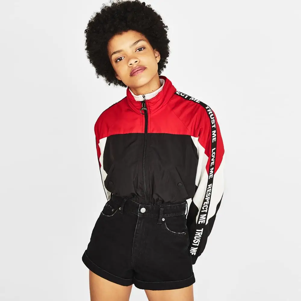 MINSUNDA Letter Striped Sleeve Colorblock Casual Jacket Women Stand Collar Zip Up Slant Pocket Regular Fit Jackets Autumn Jacket
MINSUNDA Letter Striped Sleeve Colorblock Casual Jacket Women Stand Collar Zip Up Slant Pocket Regular Fit Jackets Autumn Jacket