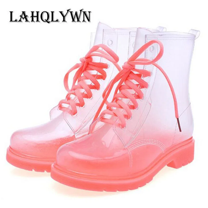 Fashion Women Transparent Rain Boots Rubber Lace Up Women Ankle Boots Waterproof Casual Comfort Ladies Boots Shoes P97
Fashion Women Transparent Rain Boots Rubber Lace Up Women Ankle Boots Waterproof Casual Comfort Ladies Boots Shoes P97