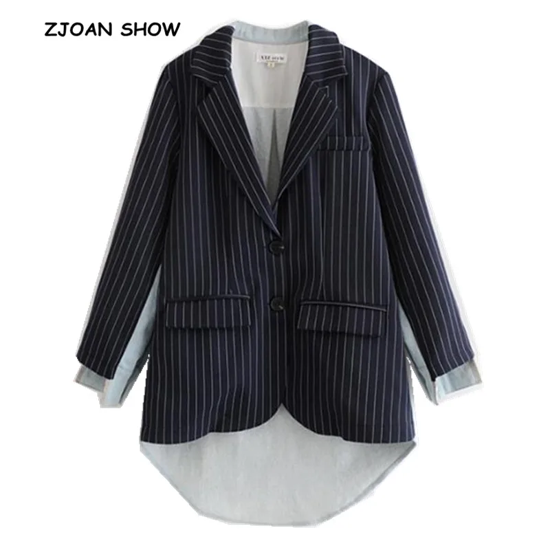 2019 NEW Spring Lapel Long Sleeve Blue Striped Irregular Denim Stitch Loose Jacket Asymmetrical Women Coat Fashion Femme
2019 NEW Spring Lapel Long Sleeve Blue Striped Irregular Denim Stitch Loose Jacket Asymmetrical Women Coat Fashion Femme