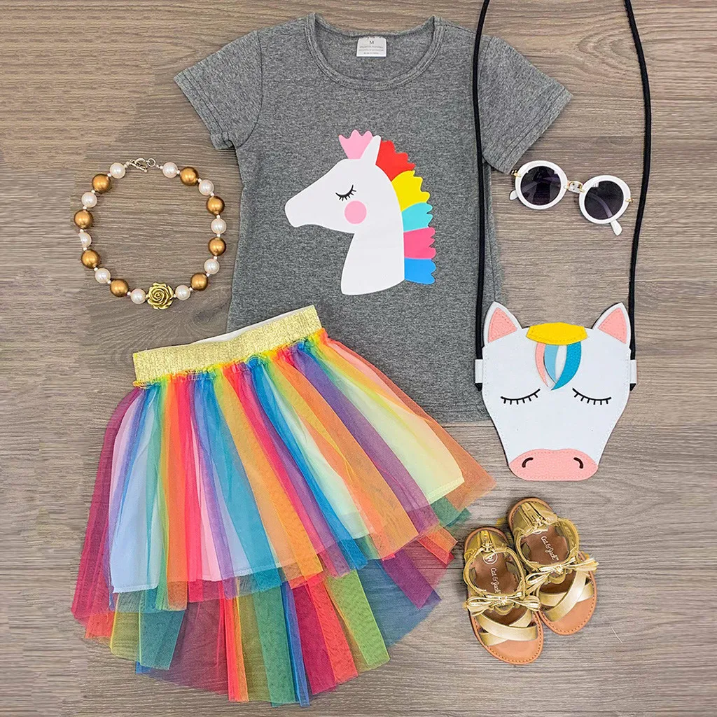 Toddler Baby Girls Short Sleeve Cartoon Horse Print Tops T-Shirt+Rainbow Multicolor TuTu Skirts Stitching Gauze Outfits
Toddler Baby Girls Short Sleeve Cartoon Horse Print Tops T-Shirt+Rainbow Multicolor TuTu Skirts Stitching Gauze Outfits