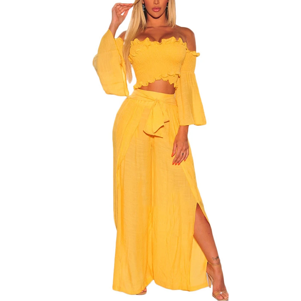 High Stretchy Pleated Jumpsuits Women Off Shoulder Boot Cut Sleeve Split Pants 2 Piece Set Jumpsuit Fashion Wear
High Stretchy Pleated Jumpsuits Women Off Shoulder Boot Cut Sleeve Split Pants 2 Piece Set Jumpsuit Fashion Wear
