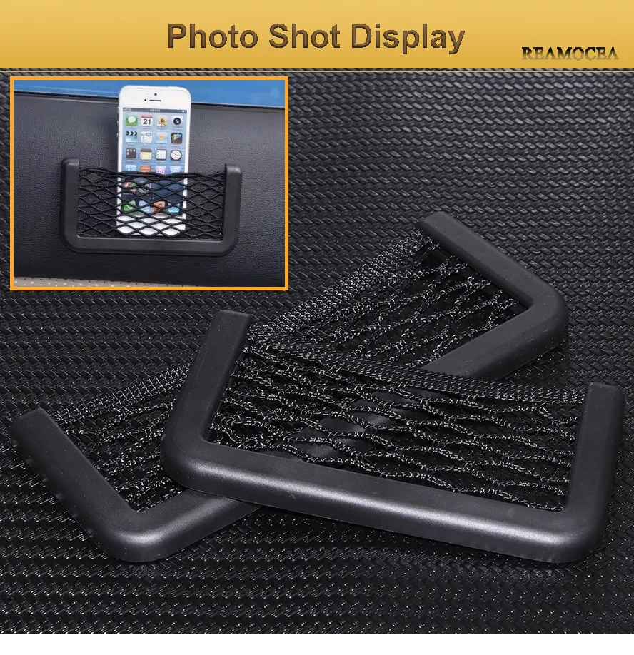 Reamocea Universal Car Stick-on Seat Side Back Storage Net Bag String Elastic Mesh Bag Mesh Pocket Organizer Adhesive Holder (11)