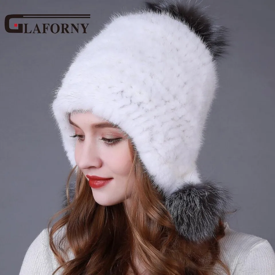 Glaforny 2017 Knitted Mink Fur Hats 3 Silver Fox Fur Balls Women Warm Fur Bomber Hats for Russian Winter
Glaforny 2017 Knitted Mink Fur Hats 3 Silver Fox Fur Balls Women Warm Fur Bomber Hats for Russian Winter