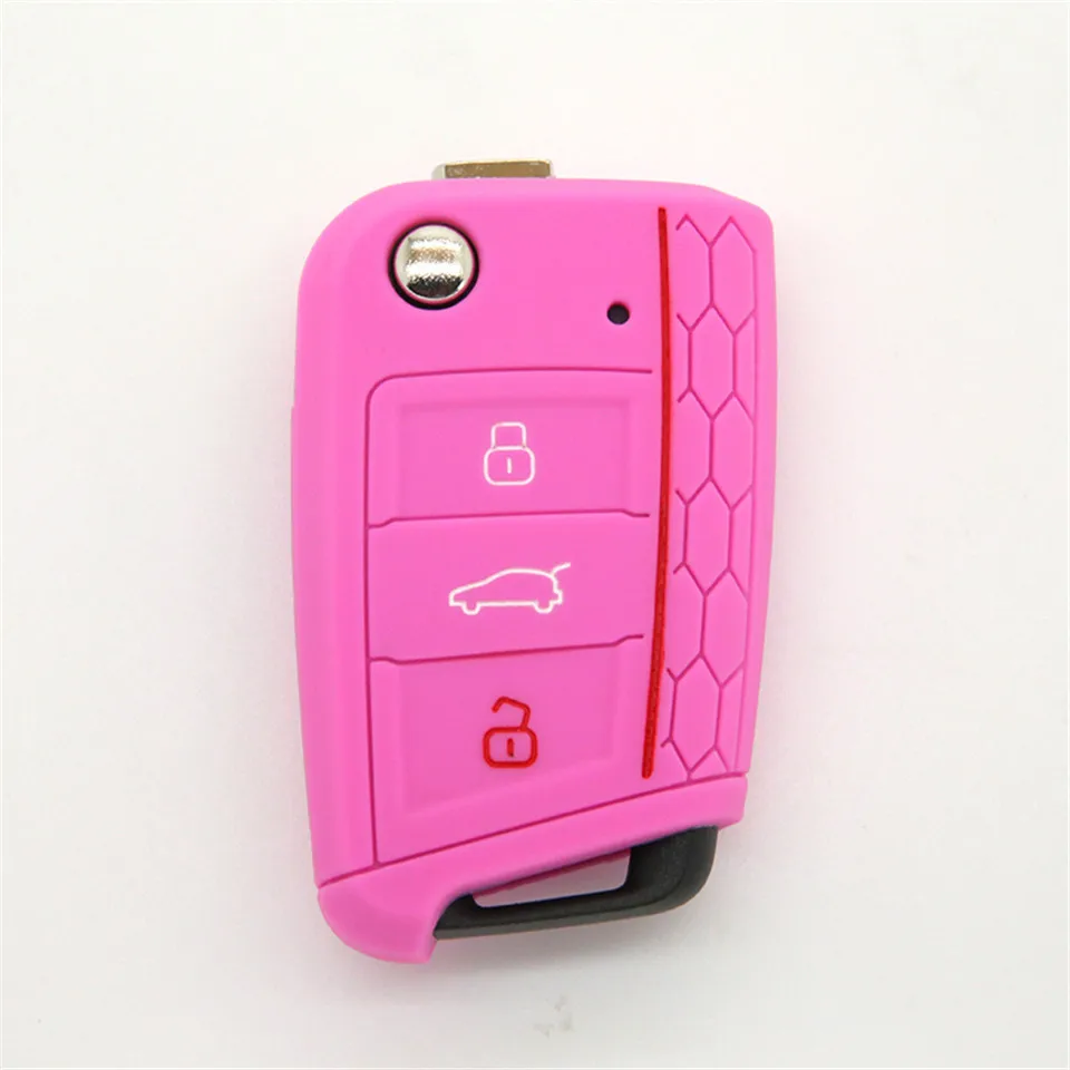Cunymagos Silicone Key Remote Holder Cover Case FOB Shell flip Jarket Accessories for 2014 2015 2016 VW GOLF 7 MK7 OCTAVIA A7 (8)