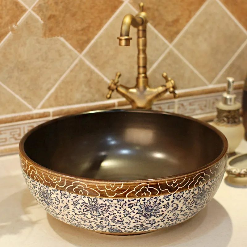 

China Artistic Handmade Ceramic wash basin Lavobo Round Counter top Counter top Sink Bathroom Basin Bathroom Sinks