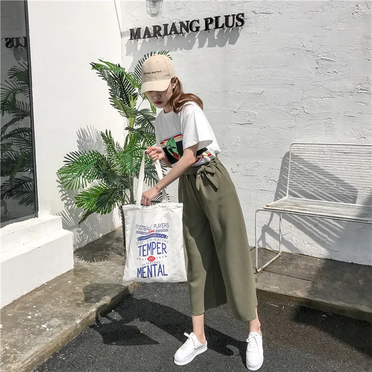 Plus Size - Casual Elastic Waist Loose Wide Leg Pants Preppy Style Trousers Female Palazzo Pants (Us 18W-20W)