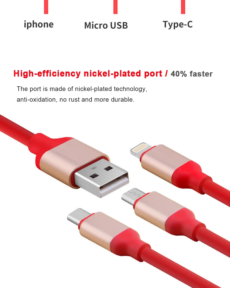 NOHON Micro USB Type-C 8 pin 3 2 in 1 Charger Cord For iPhone 7 8 6 6S Plus X iOS Android For Samsung Xiaomi Fast Charger Cables (6)