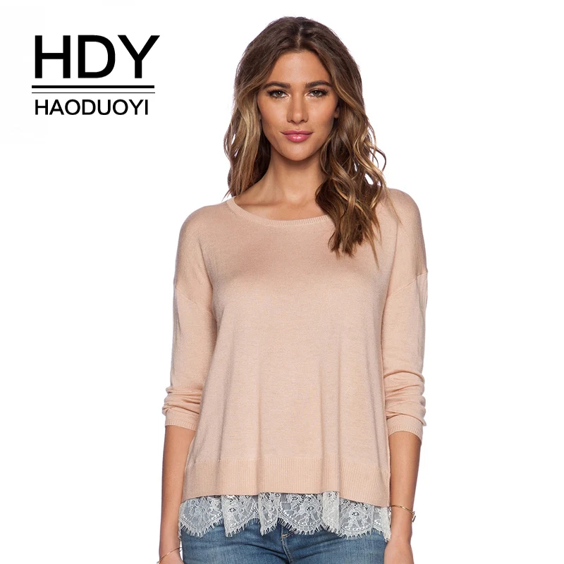 HDY Haoduoyi бренд 2020 новинка однотонный абрикосовый сладкий женский свитер кружево