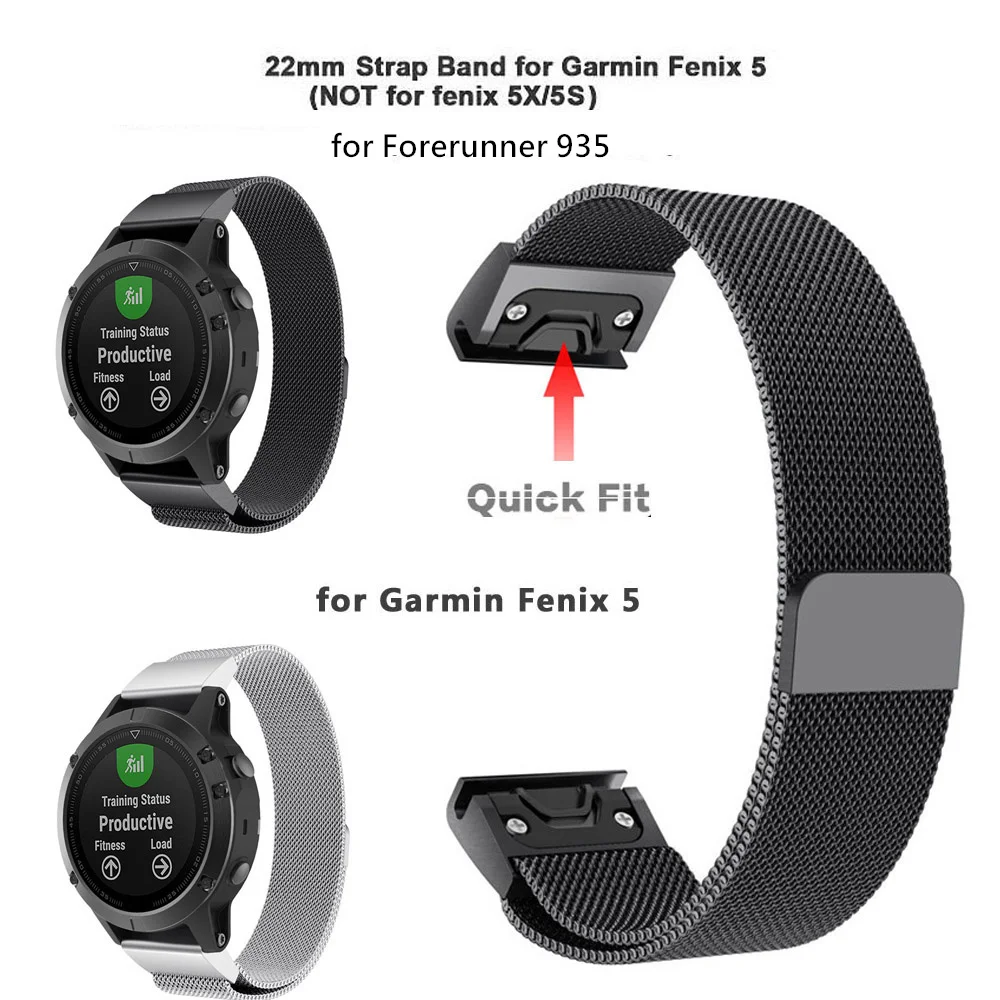 22 мм Простая посадка из нержавеющей стали для Garmin Fenix 5/x5plus/Forerunner 935/Focus S60/Quatix 5
