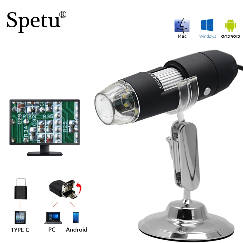 Spetu 0.3MP/2MP 3IN1 USB Android Type C Digital Microscope 1000X Endoscope Zoom Camera Magnifier+Stand Device Borescope
Spetu 0.3MP/2MP 3IN1 USB Android Type C Digital Microscope 1000X Endoscope Zoom Camera Magnifier+Stand Device Borescope